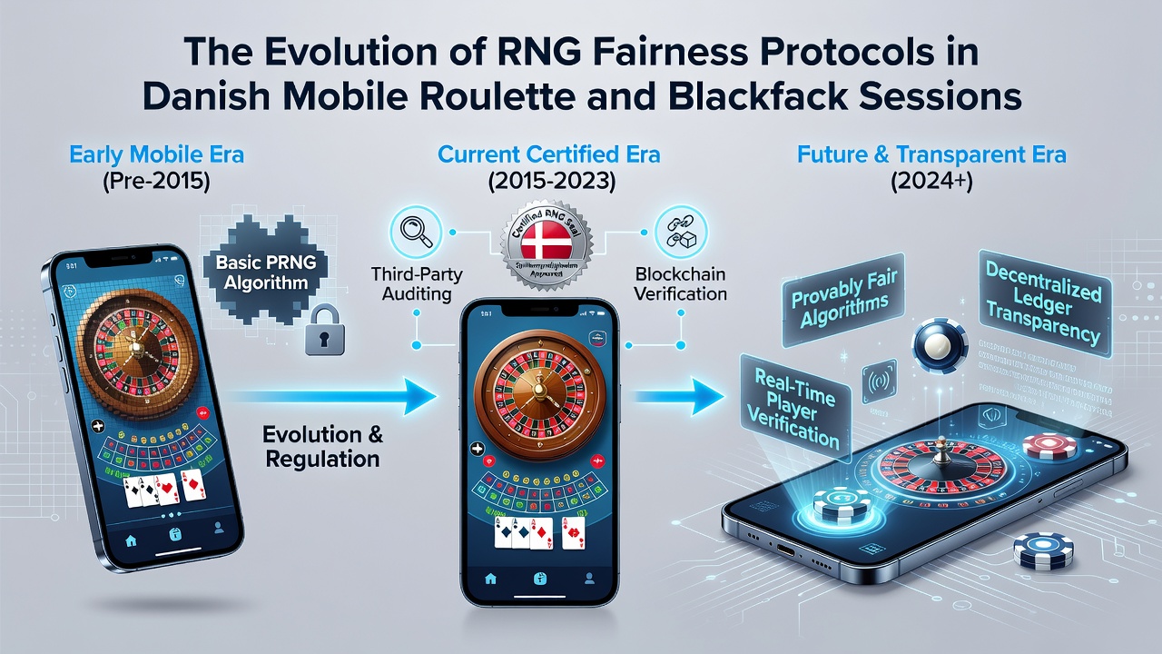 Diagram over udviklingen af RNG protokoller i dansk mobil gambling